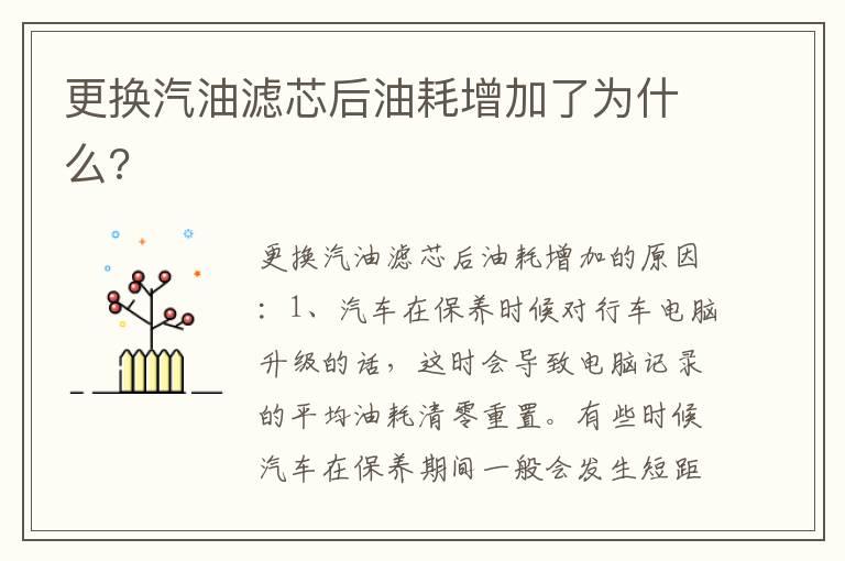 更换汽油滤芯后油耗增加了为什么?