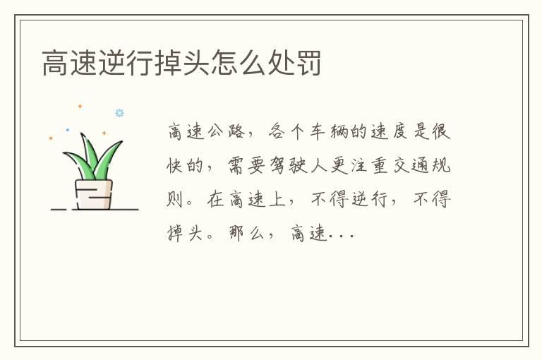 高速逆行掉头怎么处罚