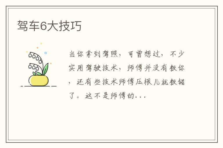 驾车6大技巧