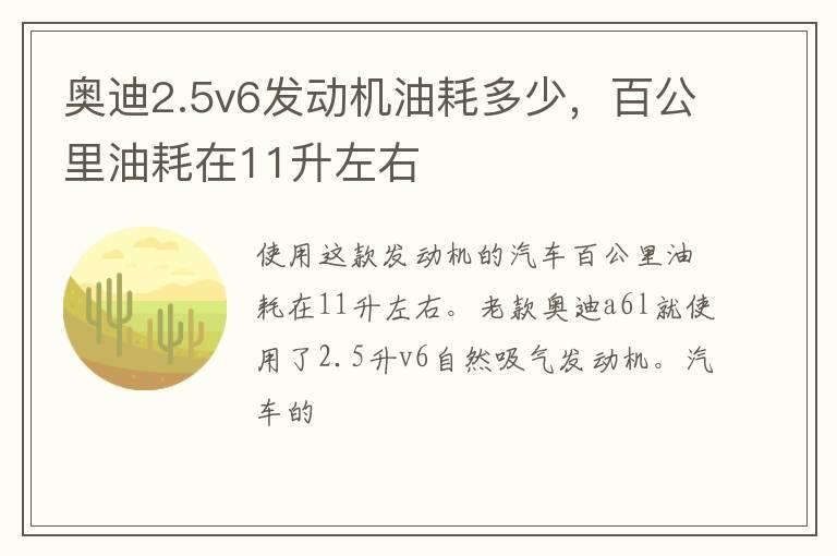 奥迪2.5v6发动机油耗多少，百公里油耗在11升左右