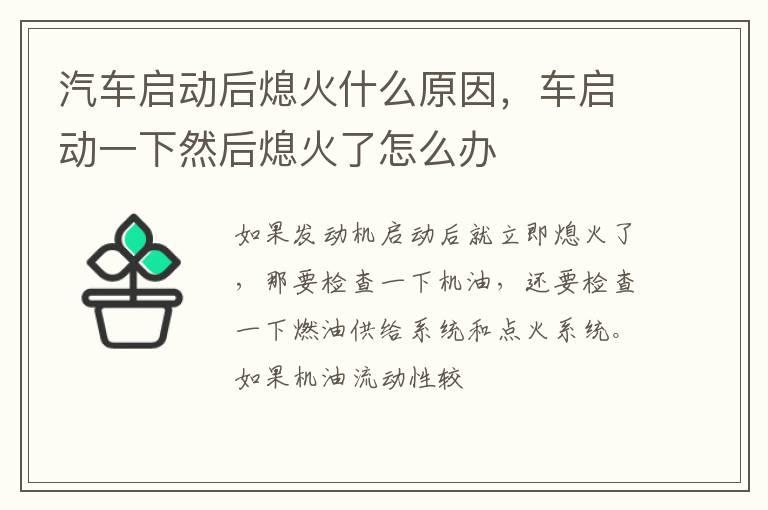 汽车启动后熄火什么原因，车启动一下然后熄火了怎么办