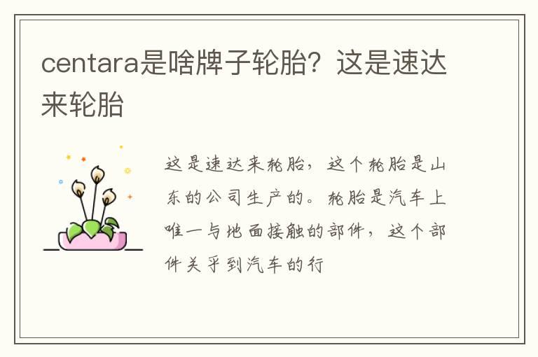 centara是啥牌子轮胎？这是速达来轮胎
