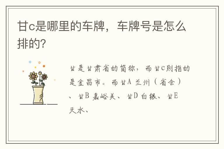 甘c是哪里的车牌，车牌号是怎么排的？