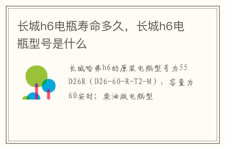 长城h6电瓶寿命多久，长城h6电瓶型号是什么