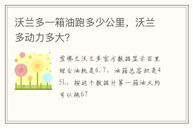 沃兰多一箱油跑多少公里，沃兰多动力多大？