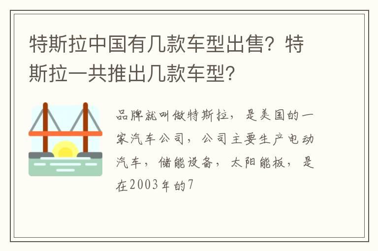 特斯拉中国有几款车型出售？特斯拉一共推出几款车型？