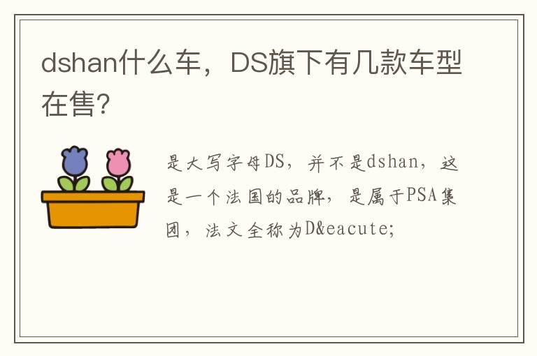 dshan什么车，DS旗下有几款车型在售？