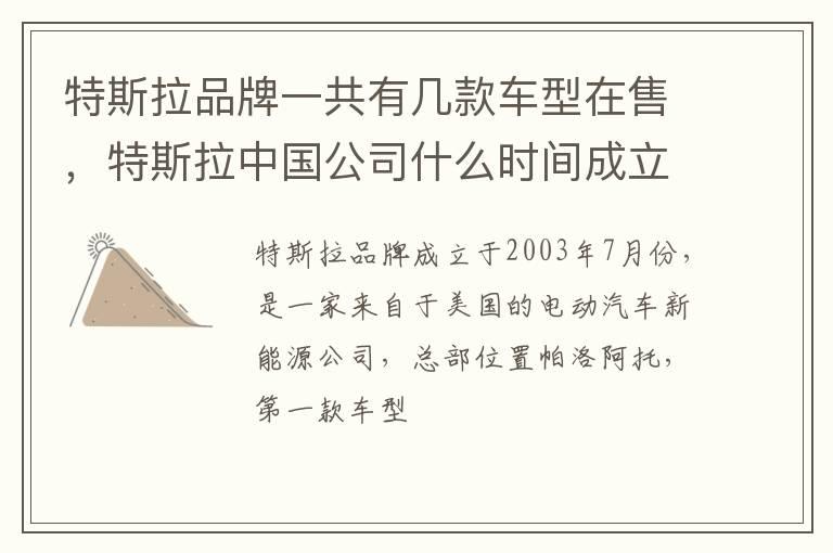 特斯拉品牌一共有几款车型在售，特斯拉中国公司什么时间成立