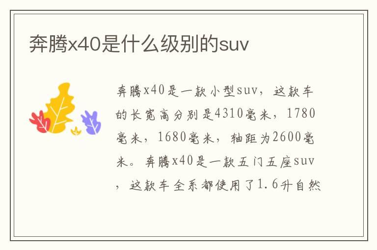 奔腾x40是什么级别的suv