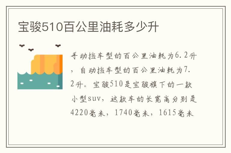 宝骏510百公里油耗多少升