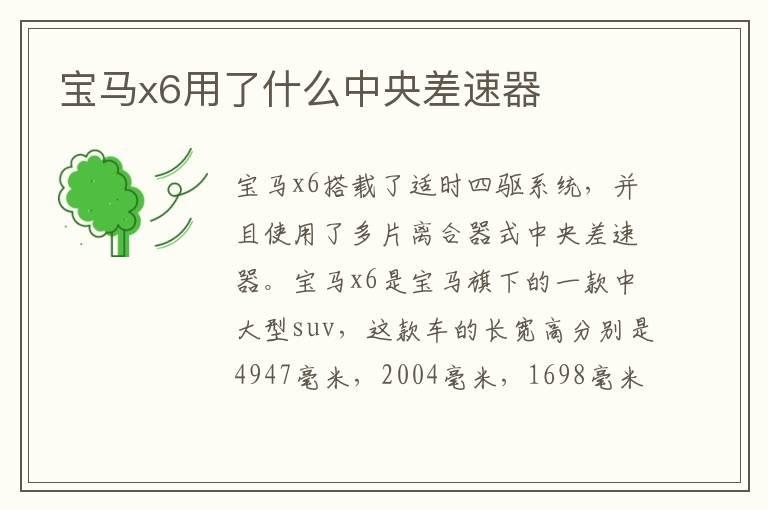 宝马x6用了什么中央差速器
