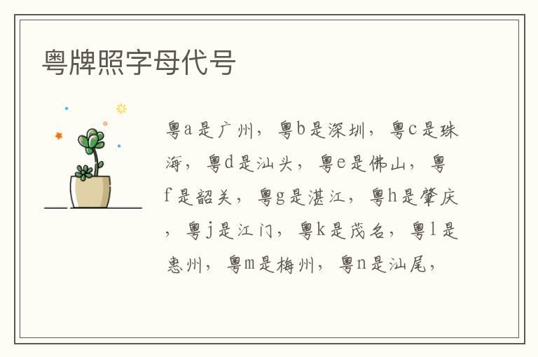 粤牌照字母代号