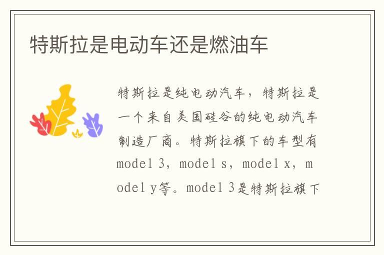 特斯拉是电动车还是燃油车