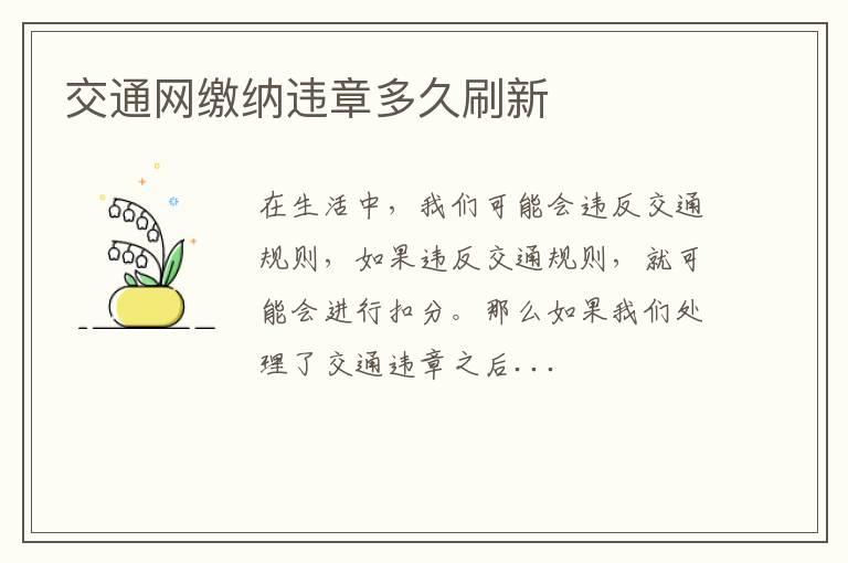 交通网缴纳违章多久刷新
