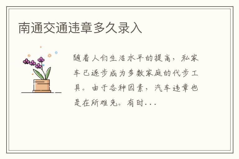 南通交通违章多久录入