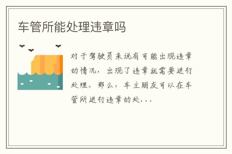 车管所能处理违章吗