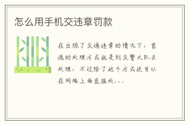 怎么用手机交违章罚款