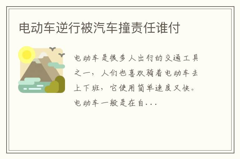 电动车逆行被汽车撞责任谁付