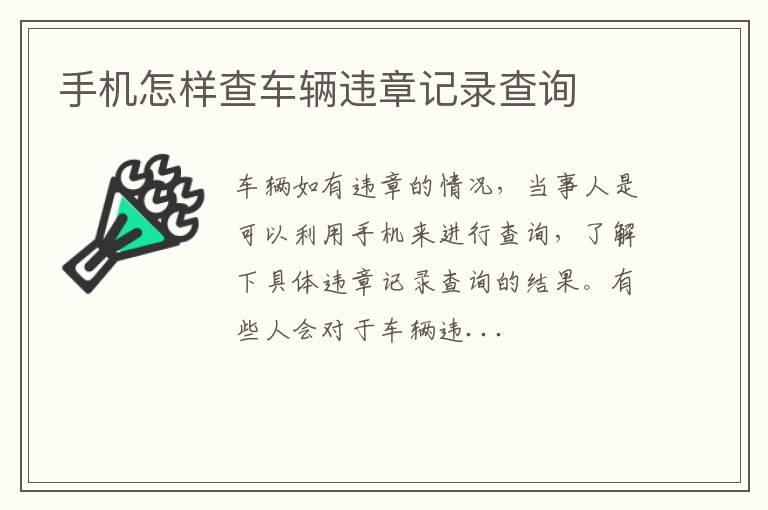 手机怎样查车辆违章记录查询
