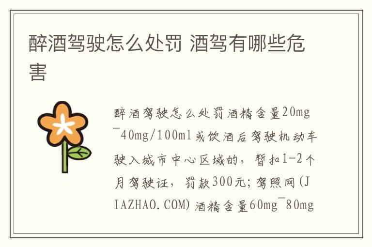 醉酒驾驶怎么处罚 酒驾有哪些危害