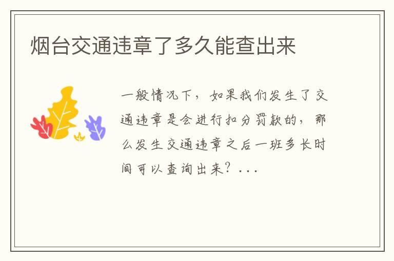 烟台交通违章了多久能查出来