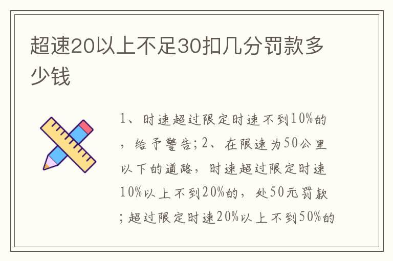 超速20以上不足30扣几分罚款多少钱