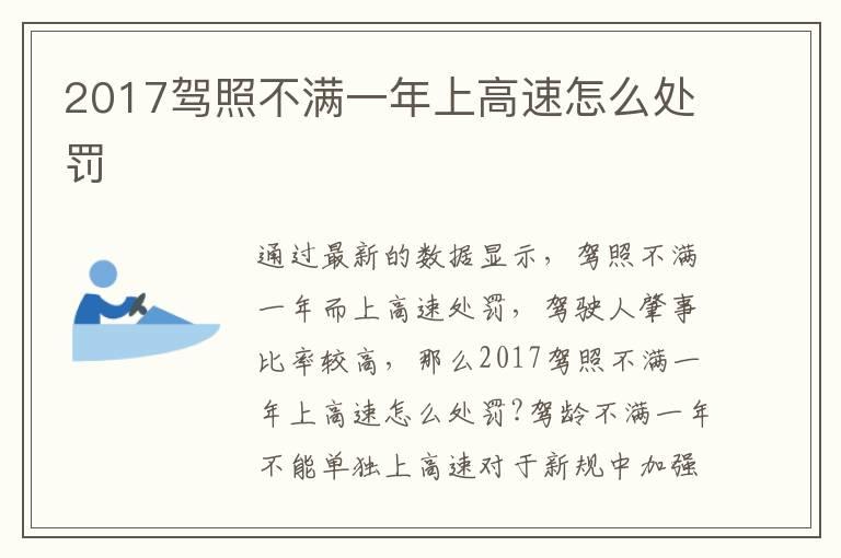 2017驾照不满一年上高速怎么处罚