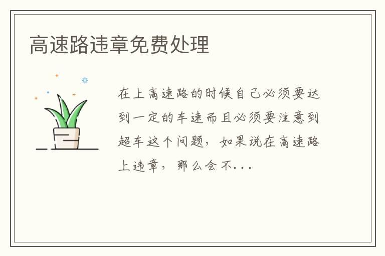高速路违章免费处理