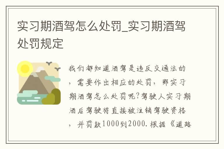 实习期酒驾怎么处罚_实习期酒驾处罚规定