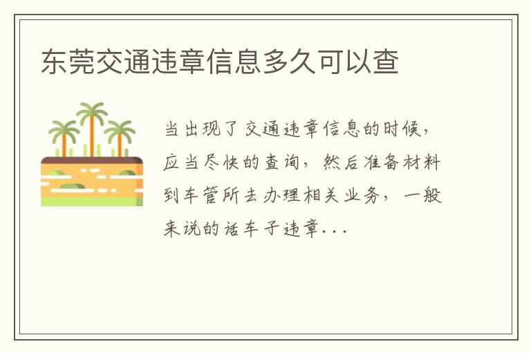 东莞交通违章信息多久可以查