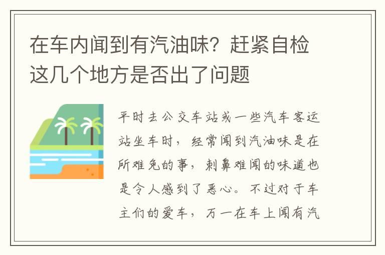 在车内闻到有汽油味？赶紧自检这几个地方是否出了问题