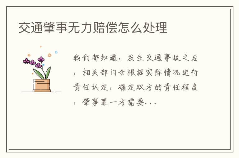交通肇事无力赔偿怎么处理