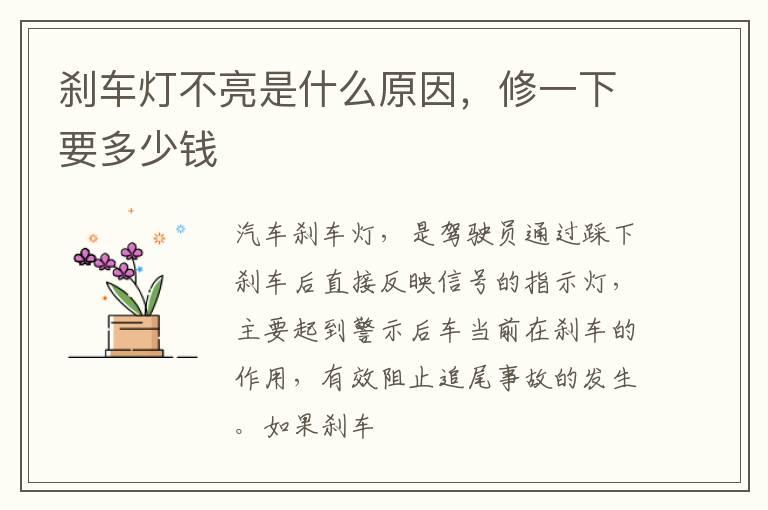 刹车灯不亮是什么原因，修一下要多少钱