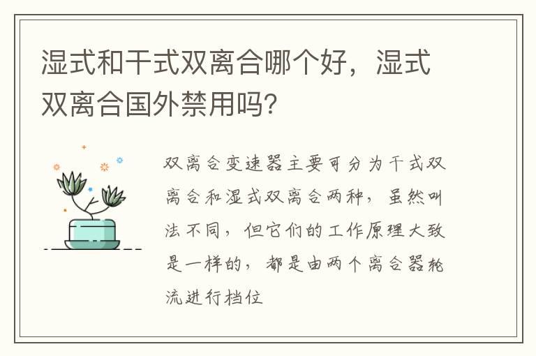 湿式和干式双离合哪个好，湿式双离合国外禁用吗？