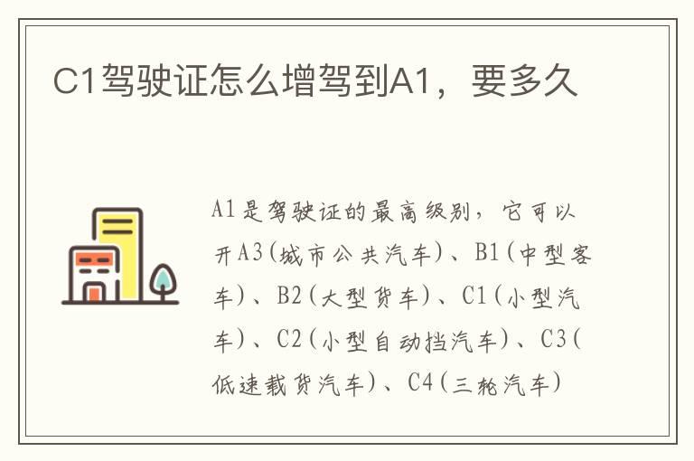 C1驾驶证怎么增驾到A1，要多久