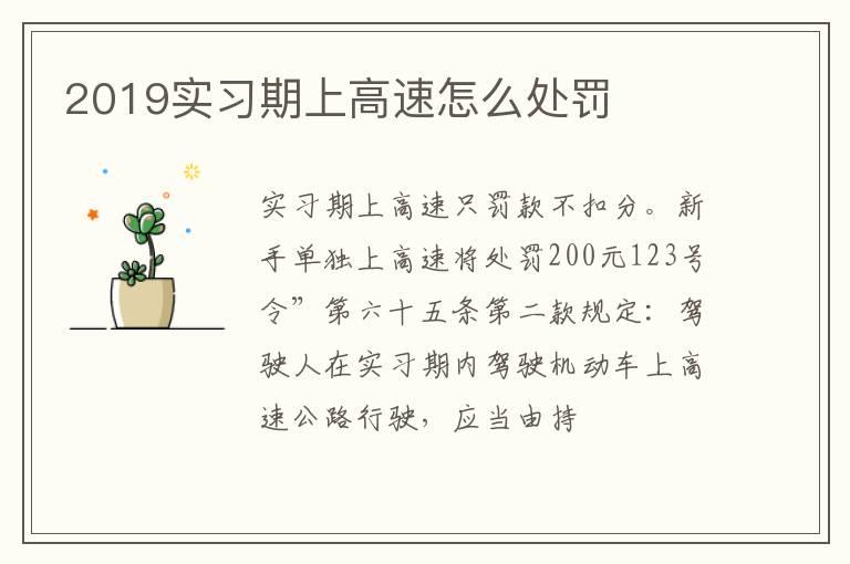 2019实习期上高速怎么处罚