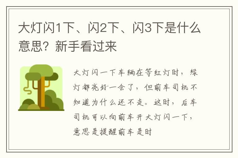 大灯闪1下、闪2下、闪3下是什么意思？新手看过来