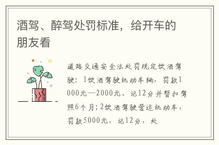 酒驾、醉驾处罚标准，给开车的朋友看