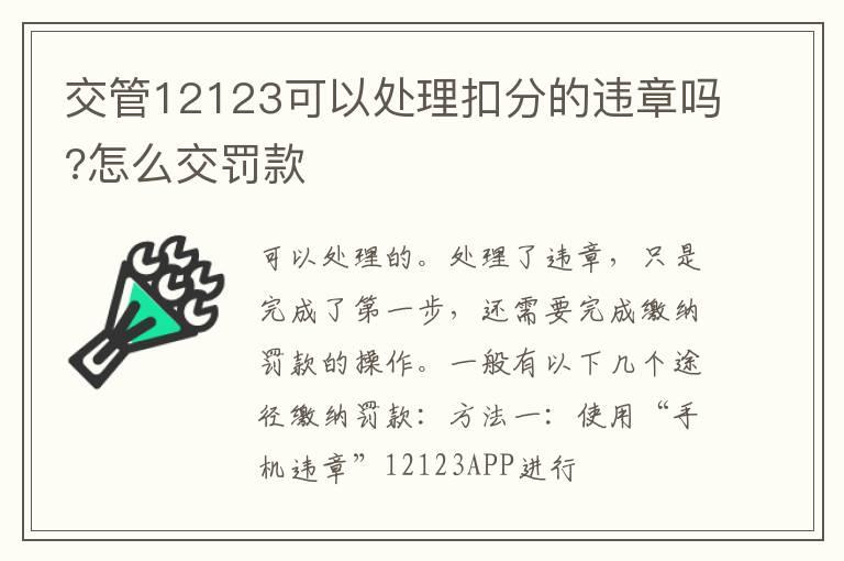 交管12123可以处理扣分的违章吗?怎么交罚款