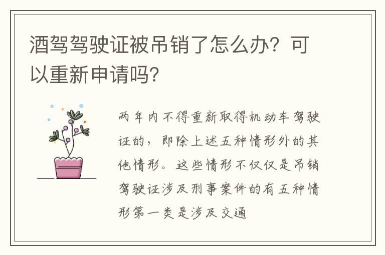 酒驾驾驶证被吊销了怎么办？可以重新申请吗？
