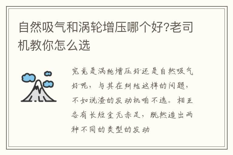 自然吸气和涡轮增压哪个好?老司机教你怎么选