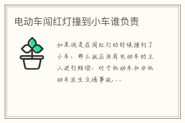 电动车闯红灯撞到小车谁负责