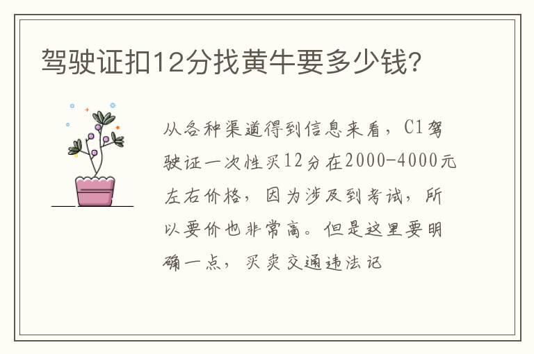 驾驶证扣12分找黄牛要多少钱?