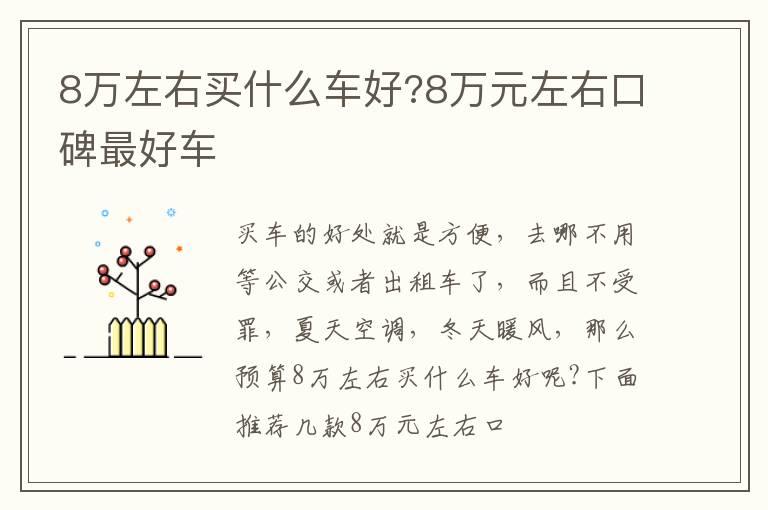 8万左右买什么车好?8万元左右口碑最好车