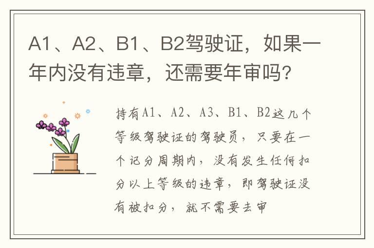 A1、A2、B1、B2驾驶证，如果一年内没有违章，还需要年审吗?