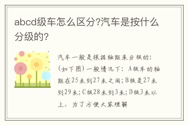 abcd级车怎么区分?汽车是按什么分级的?