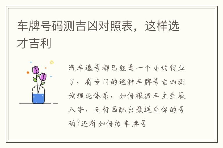 车牌号码测吉凶对照表，这样选才吉利