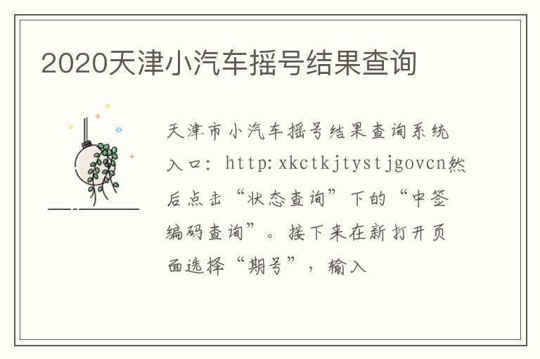 2020天津小汽车摇号结果查询