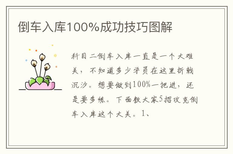 倒车入库100%成功技巧图解