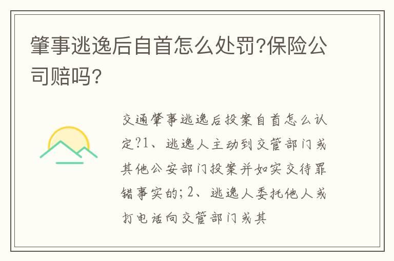 肇事逃逸后自首怎么处罚?保险公司赔吗?